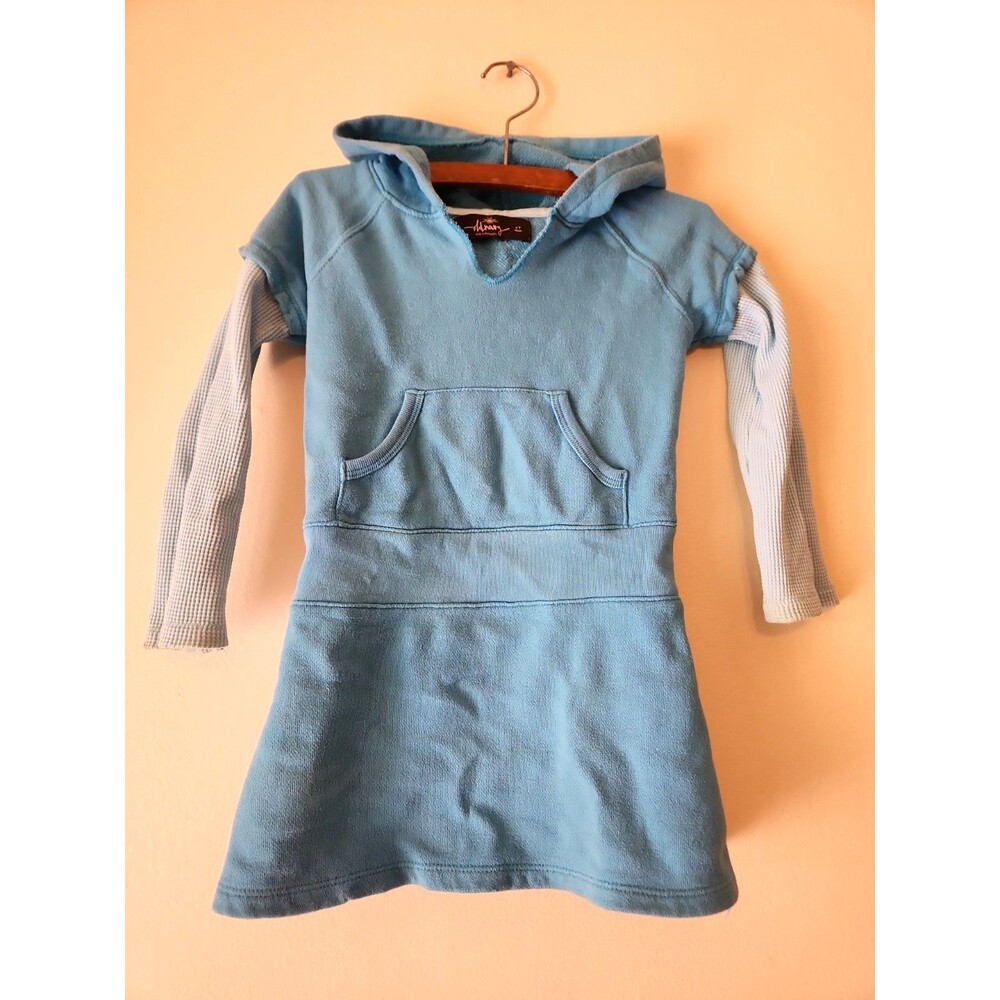 Vintage Y2K Old Navy Size 4T Hooded Long Sleeve Cotton Dress Baby Blue w/ Pocket